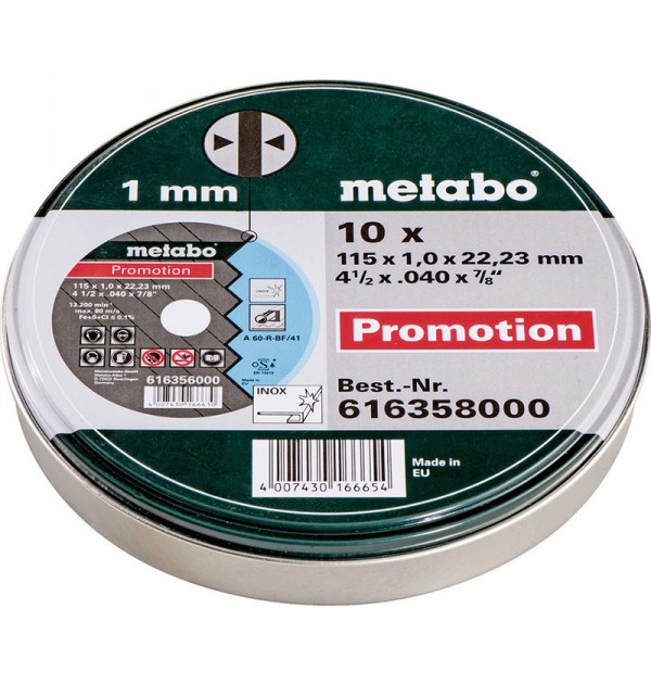 ΔΙΣΚΟΙ ΚΟΠΗΣ INOX Σετ 10 τμχ. METABO 115 x 1.00 x 22.23 mm